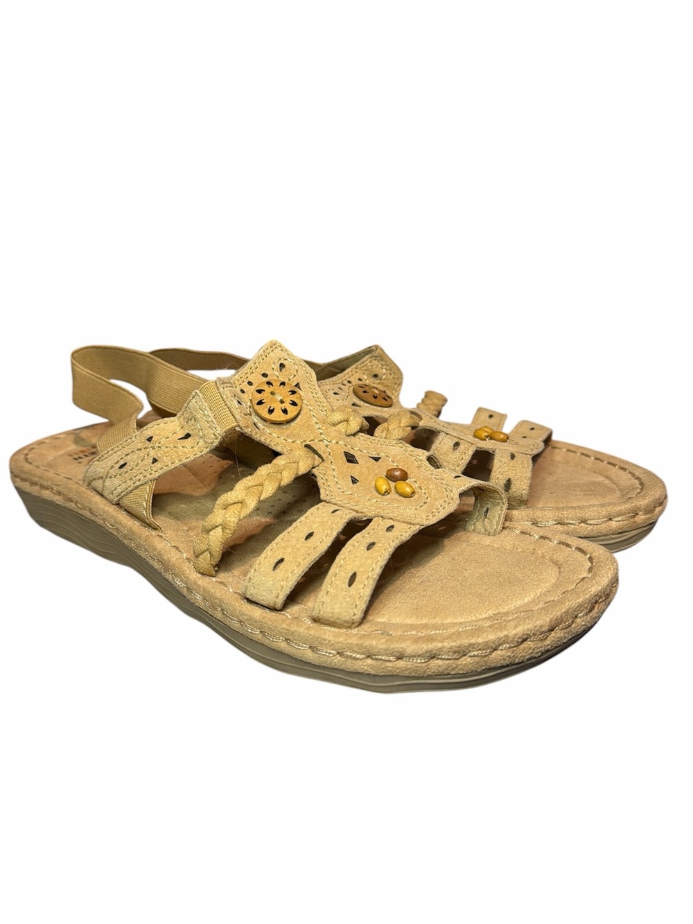 Earth Spirit Tan Braided Leather Slingback Sandals